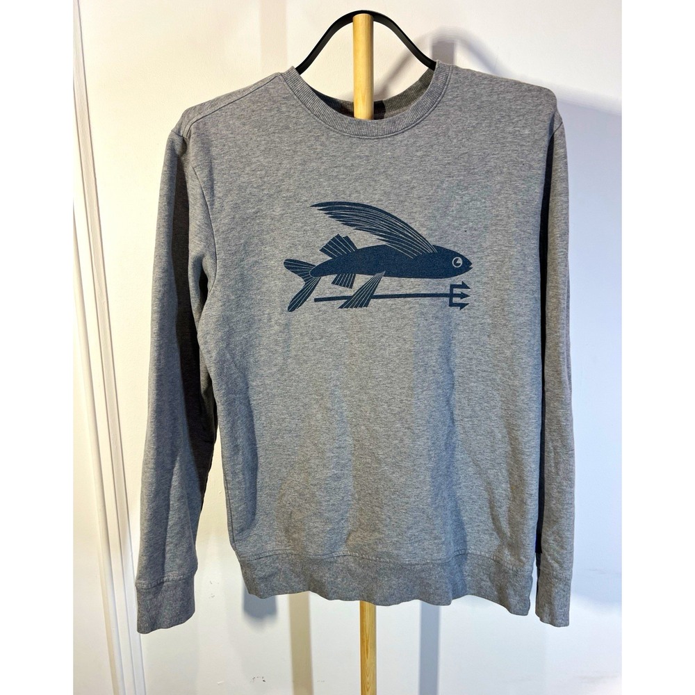 Patagonia Flying Fish Midweight Crew Sweatshirt Mens Small Gray 39473 Graphic